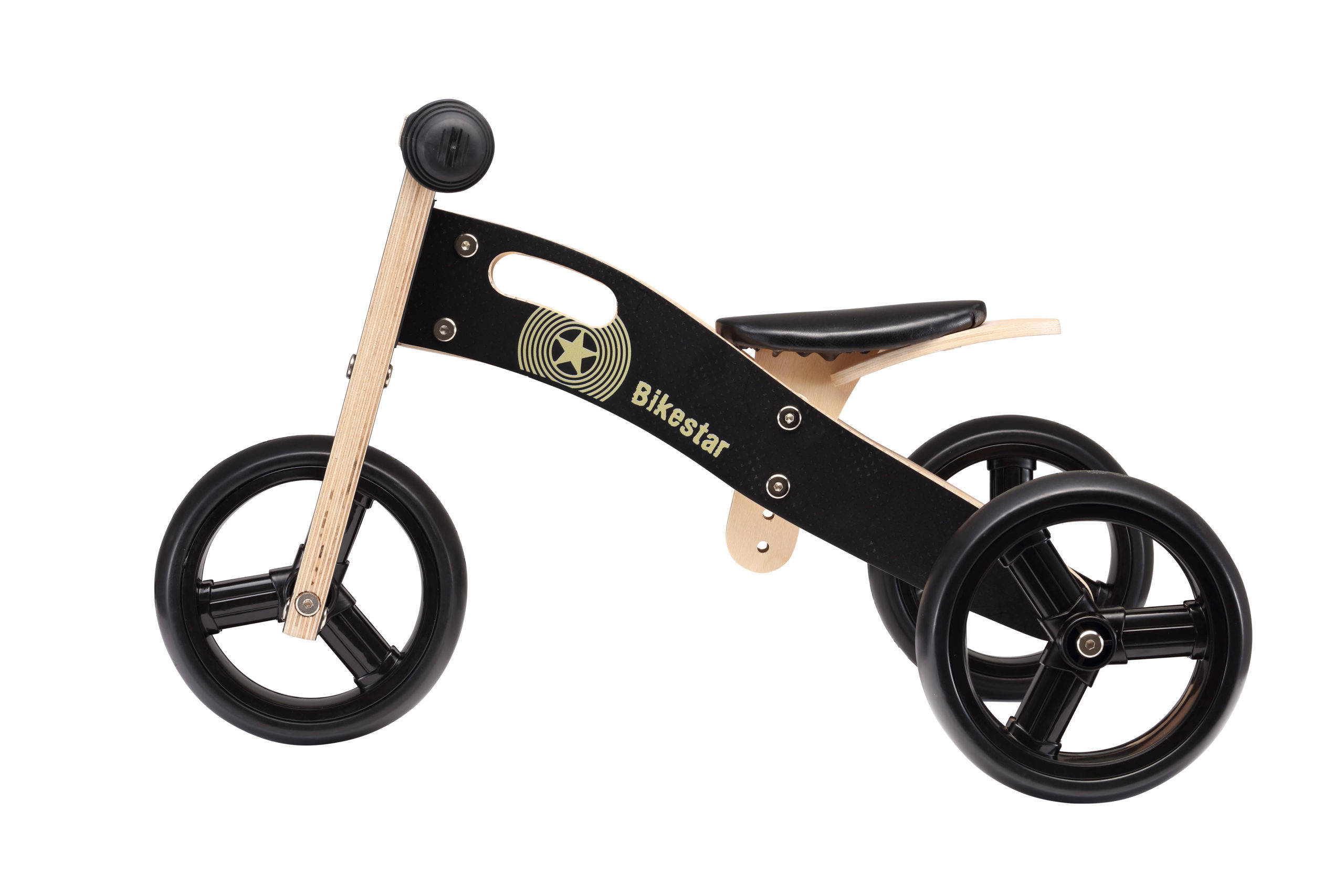 BikeStar mini loopfiets 2 in 1, hout, zwart