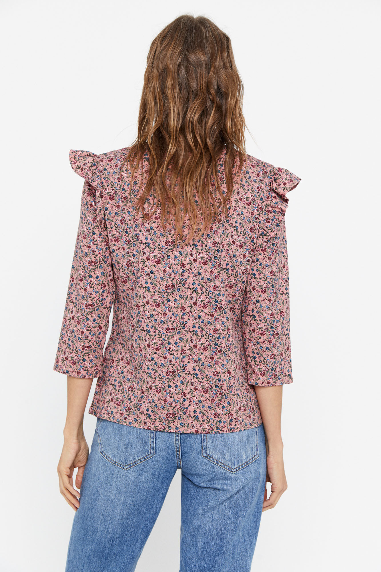 Camiseta básica com babados - Fúcsia
