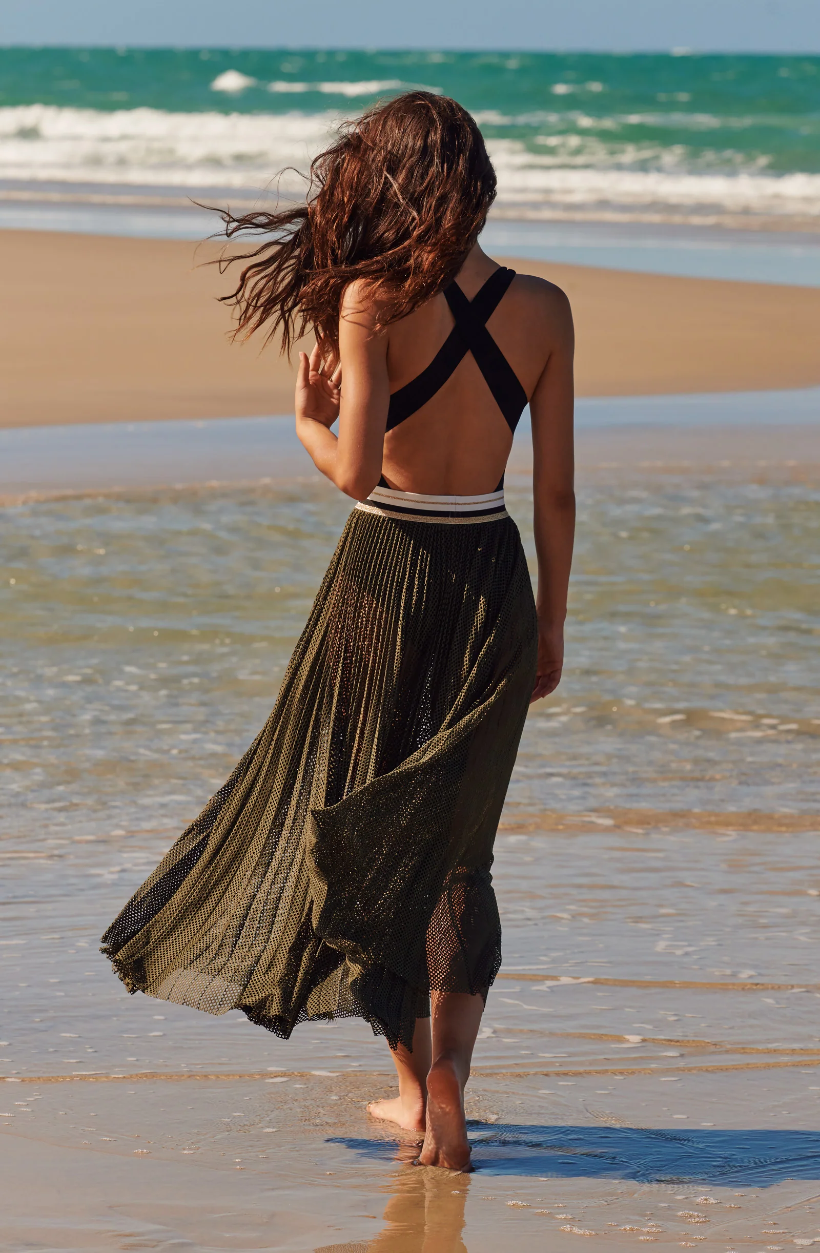 jalia Jupe longue plissée transparente kaki Kaki