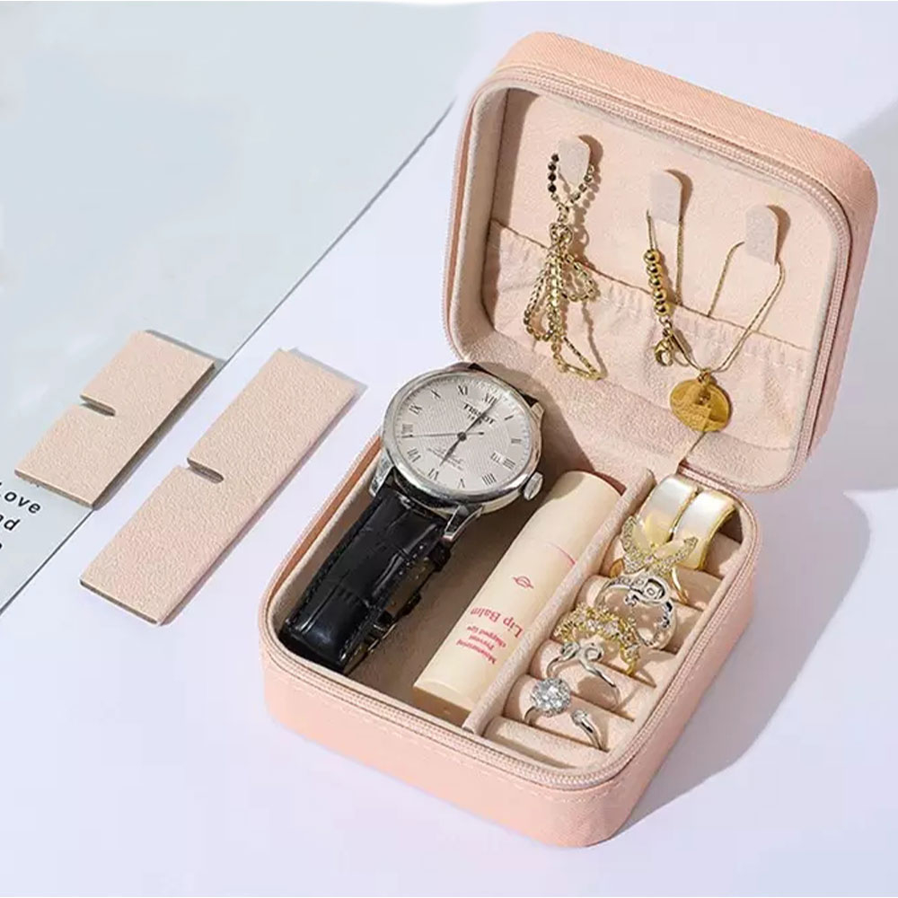 (10x10x5cm) Leder Schmuckschatulle Reise Aufbewahrungsbox Organizer für Ringe / Ohrringe / Armbänder - Schwarz