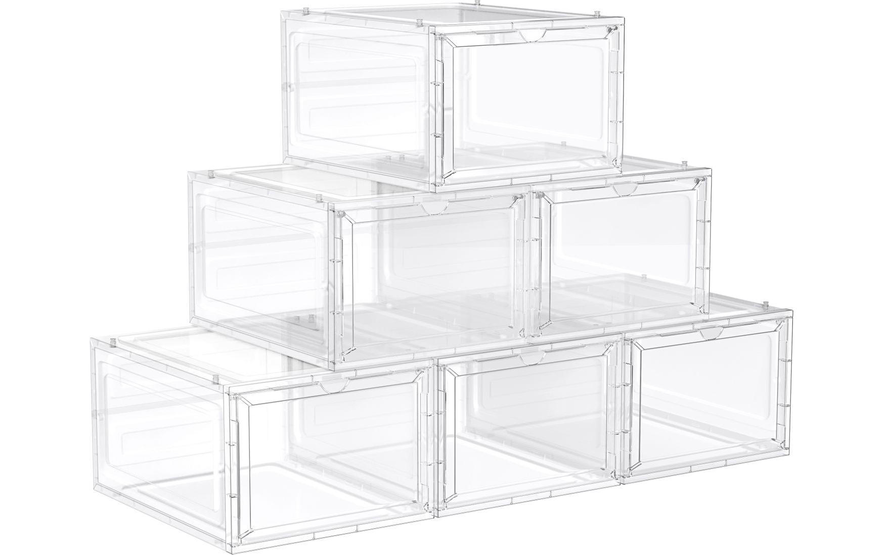 Schuhschrank Transparent/Weiss, 6 StückSchuhboxen aus Kunststoff