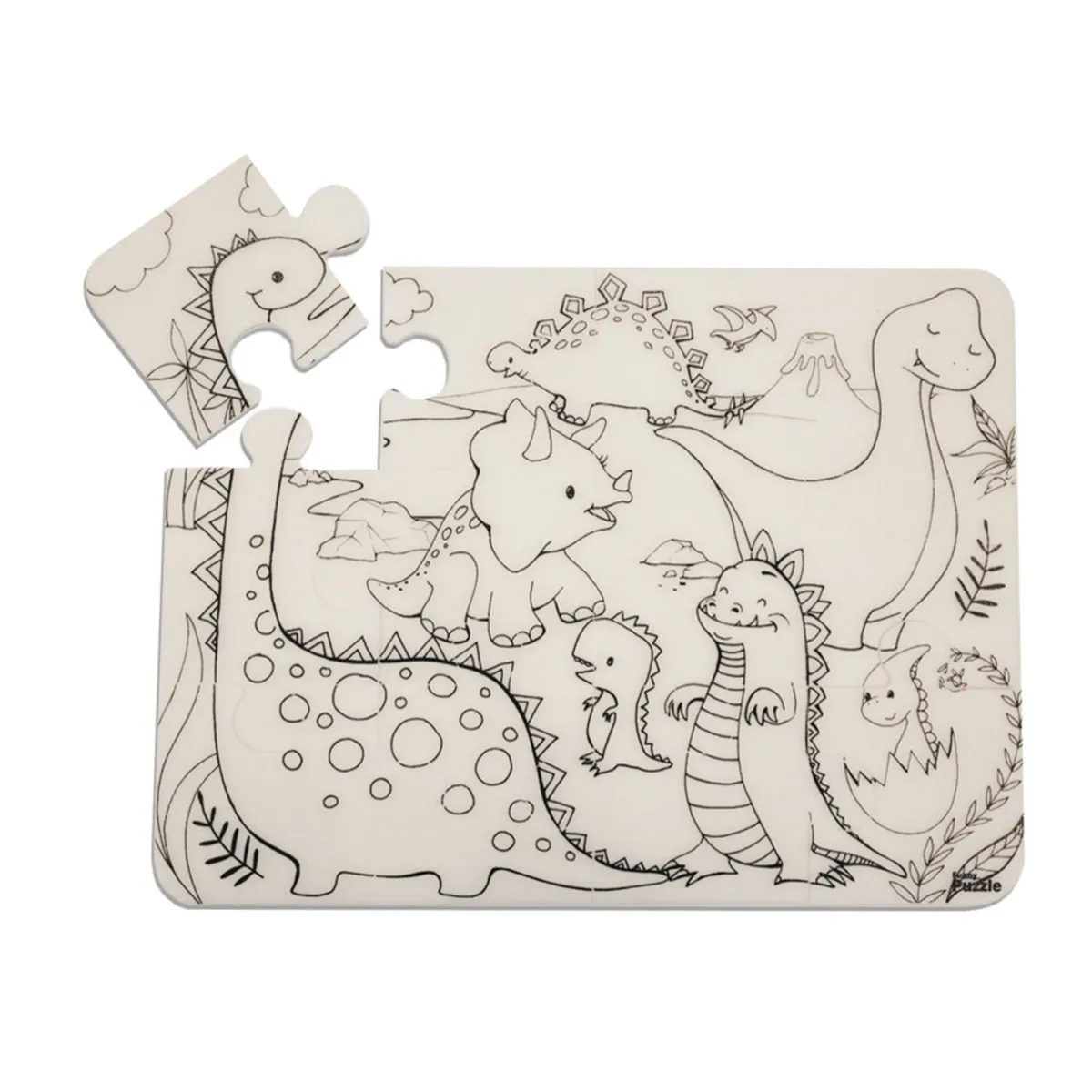 Funny Mat Casse-tête à Colorier et Crayons Lavables - Dinosaures