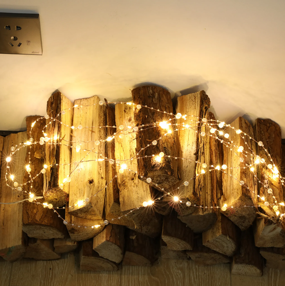 (10m) 100 LED's Deko Lichterkette Perlen Beleuchtung (Batteriebetrieben) - Warmweiss