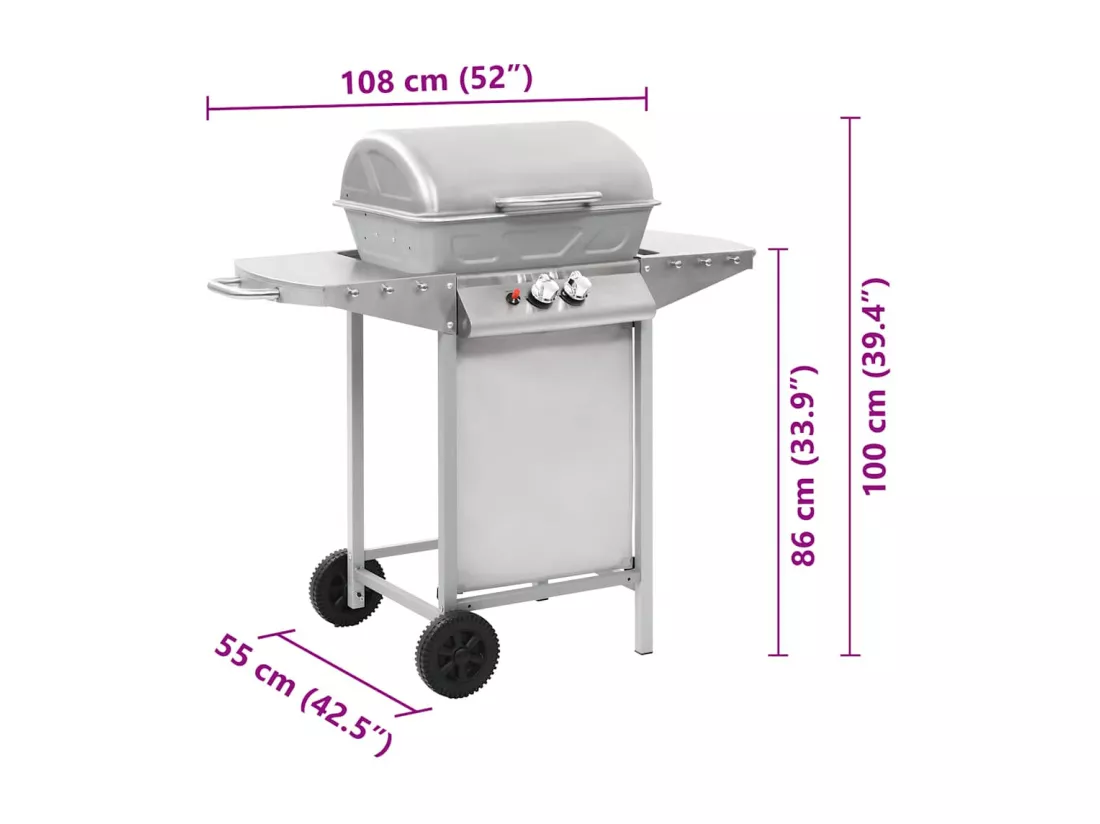 Barbecue à gaz avec 2 zones de cuisson Acier Argenté