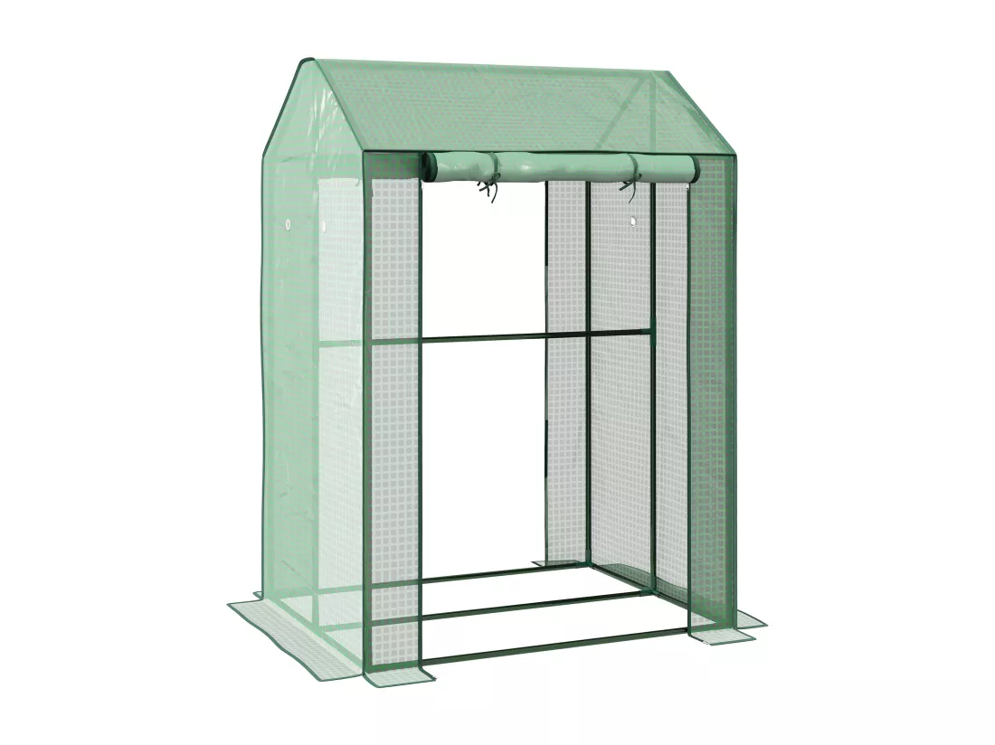 Serre de jardin avec 2 espaces et 2 portes enroulables - 0,8 m² Serre à tomates dim. 1L x 0,8l x 1,5H m, Acier et PE haute densité