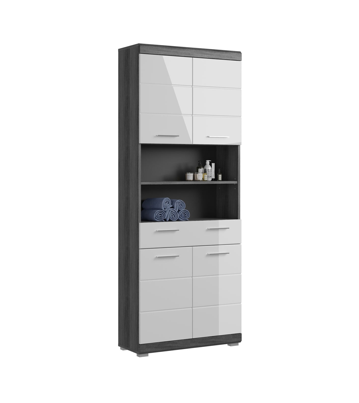 Hochschrank SCOUT 74 x 191 cm grau/ weiß Hochglanz