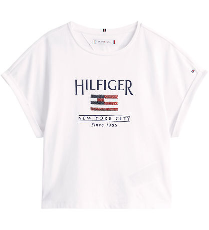 Tommy Hilfiger T-Shirt - Pailletten Flagge - Weiß