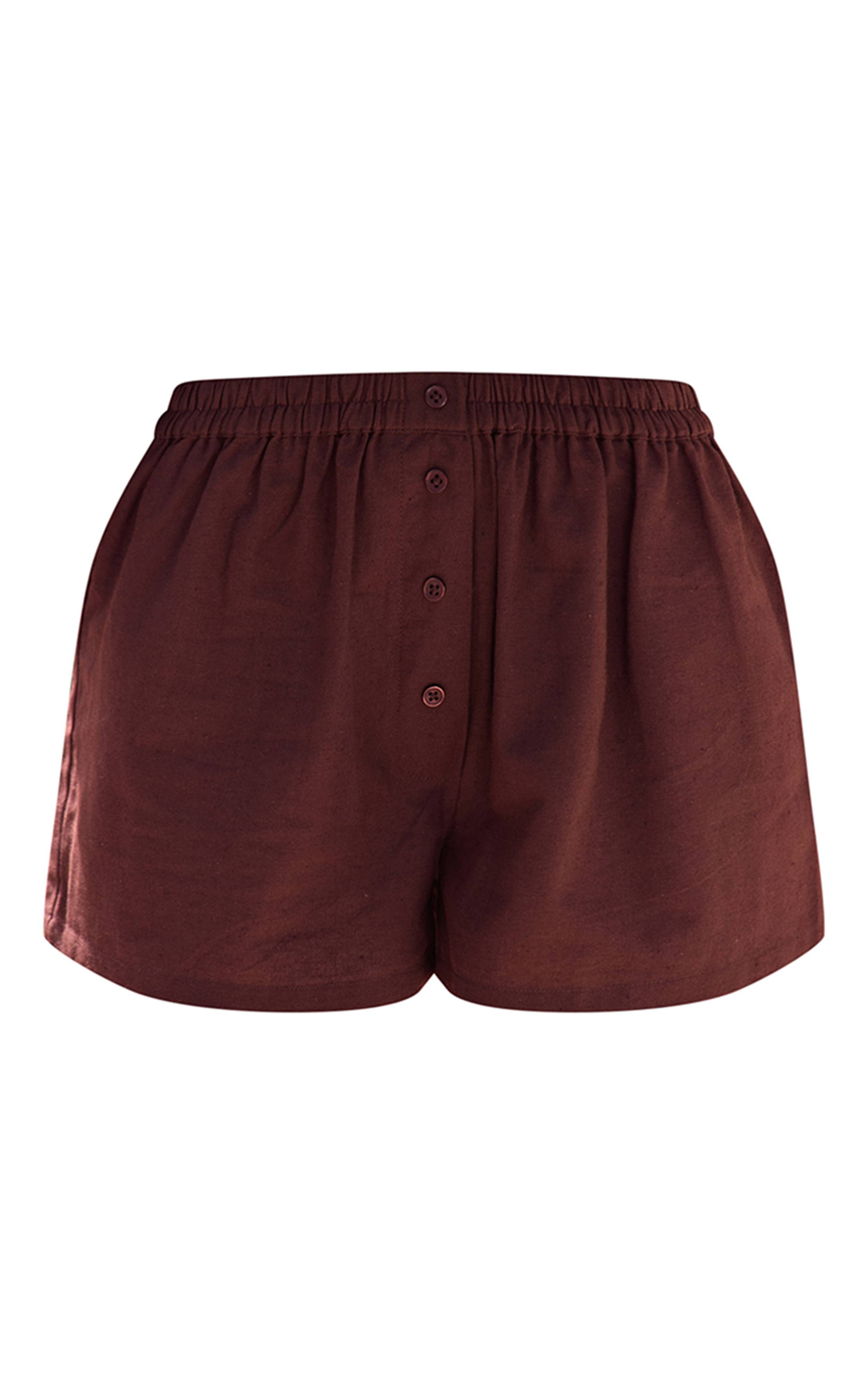 Marron Foncé Short Tailleur Coordonné En Coton