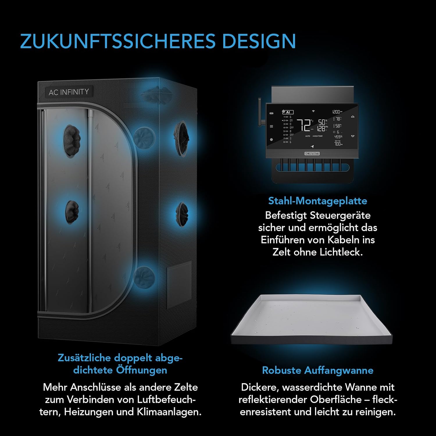 AC Infinity CLOUDLAB 632, Advance Grow Zelt 90 × 60 × 180 cm, 25 mm Stahlstangen, 2000D Mylar, laborgetestet höchste Reflexion, größtes Sichtfenster, Montageplatte für Controller, Indoor Growing
