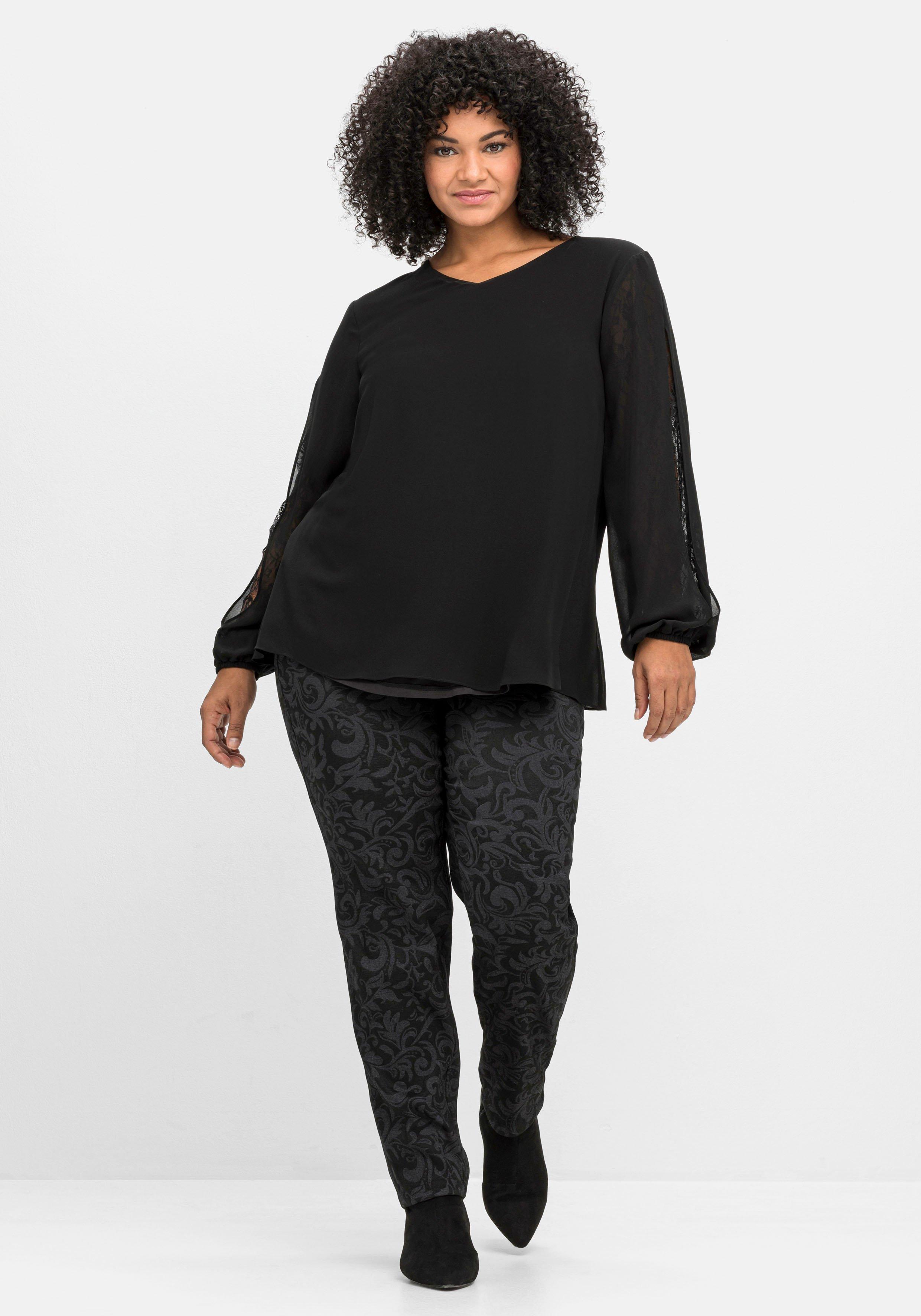 Schmale Hose mit tonigem Jacquardmuster
