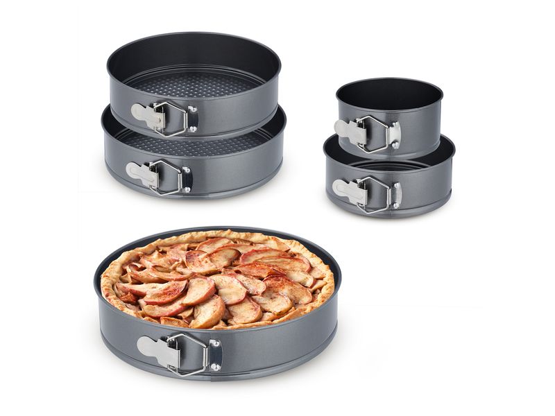 relaxdays Springform 14 cm/18 cm/24 cm/26 cm/28 cm, Anthraz Runde Kuchenbackformen-Set