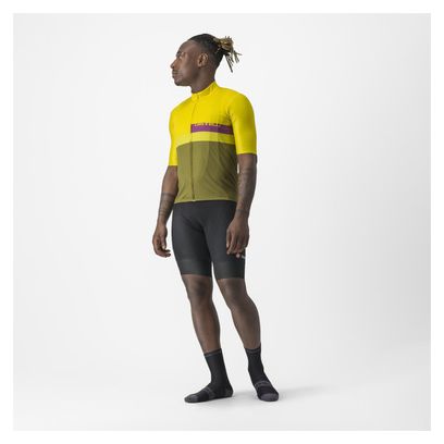 Maillot Manches Courtes Castelli A Blocco Jaune/Khaki