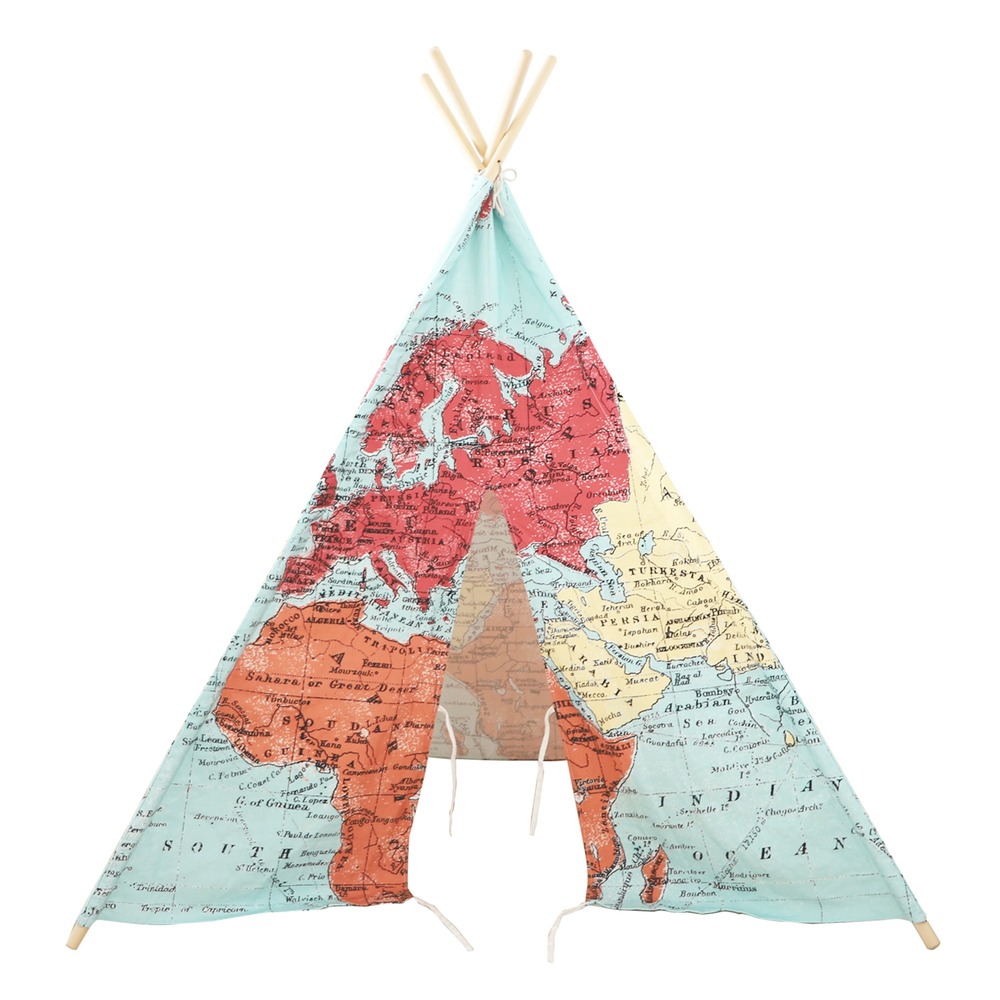 Sunny tente tipi pour enfants avec carte du monde en couleur