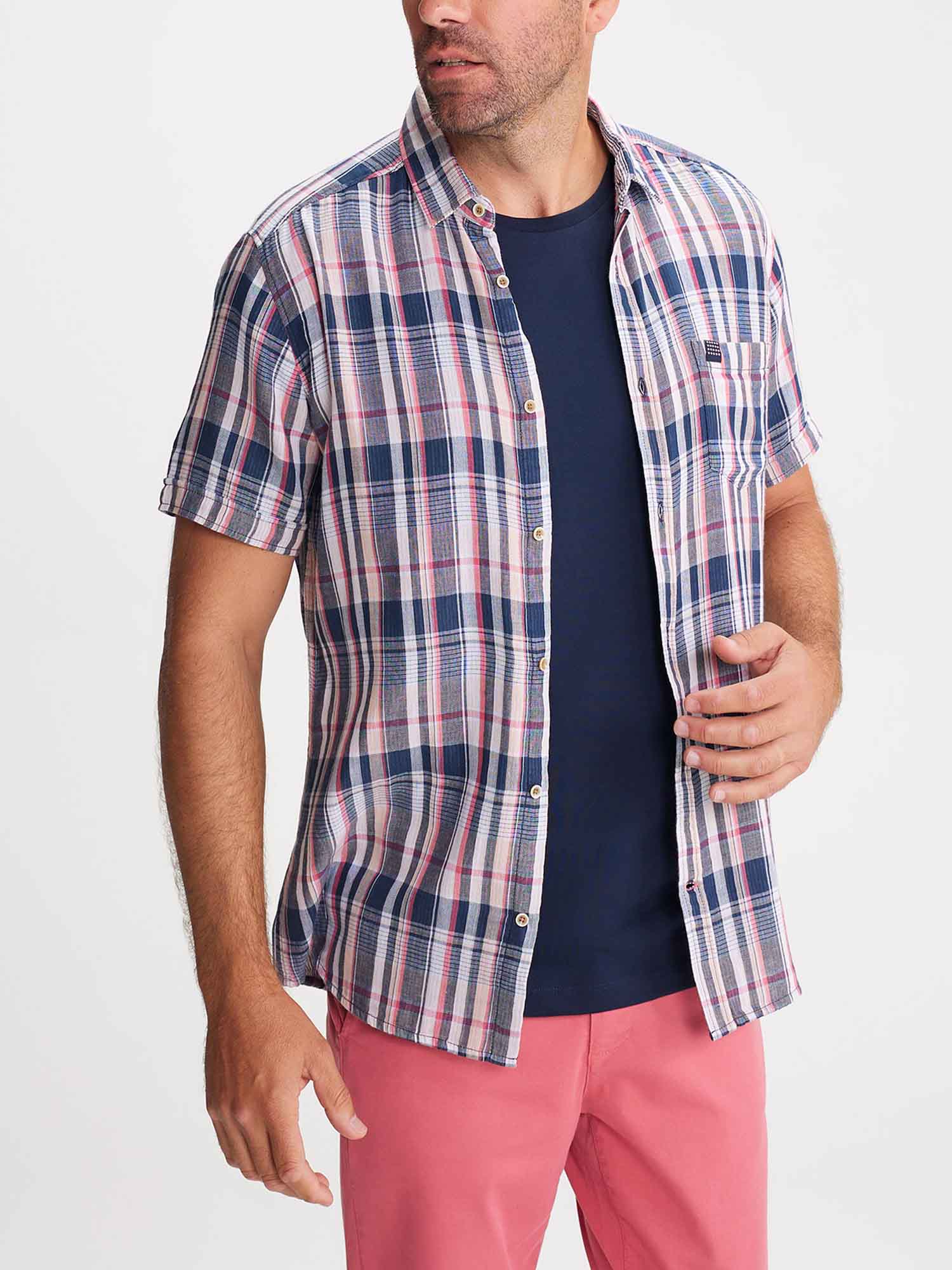 Chemise Homme Manches Courtes A Carreaux Marine