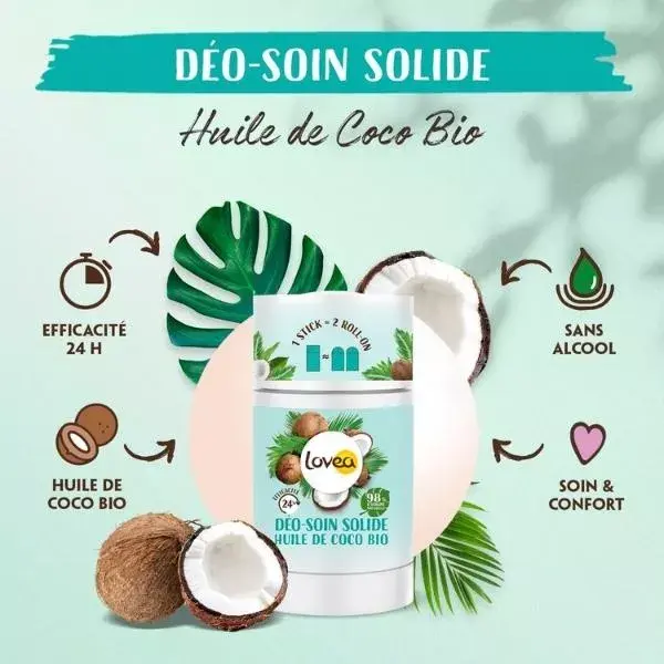 Lovea - Desodorante Sólido - Óleo de Coco Orgânico - 24 horas de eficácia 50g