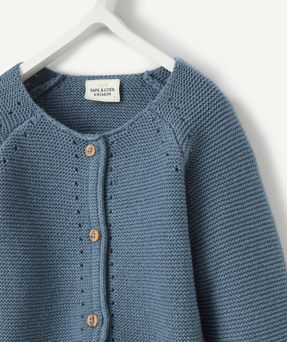 CARDIGAN EN MAILLE BLEU GRIS BÉBÉ FILLE