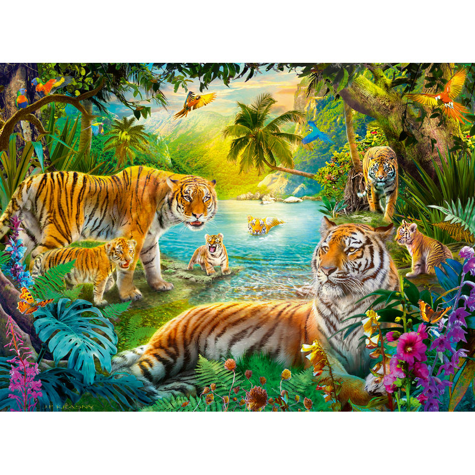 Ravensburger puzzel tijgerfamilie in de oase - 500 stukjes