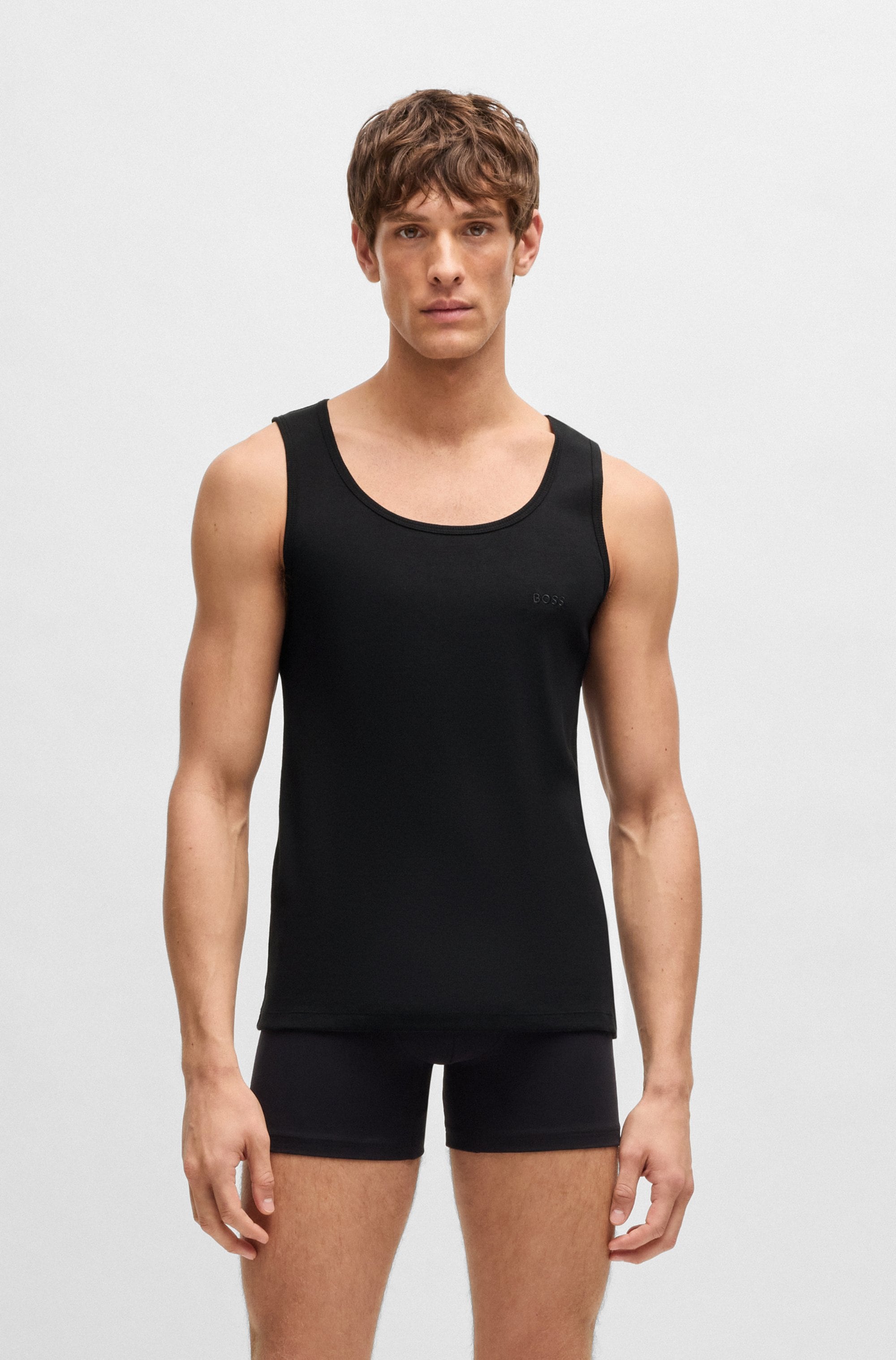 BOSS Tanktop »3P RibClassic BOSS ONE«, Ton in Ton Stickerei auf der Brust
