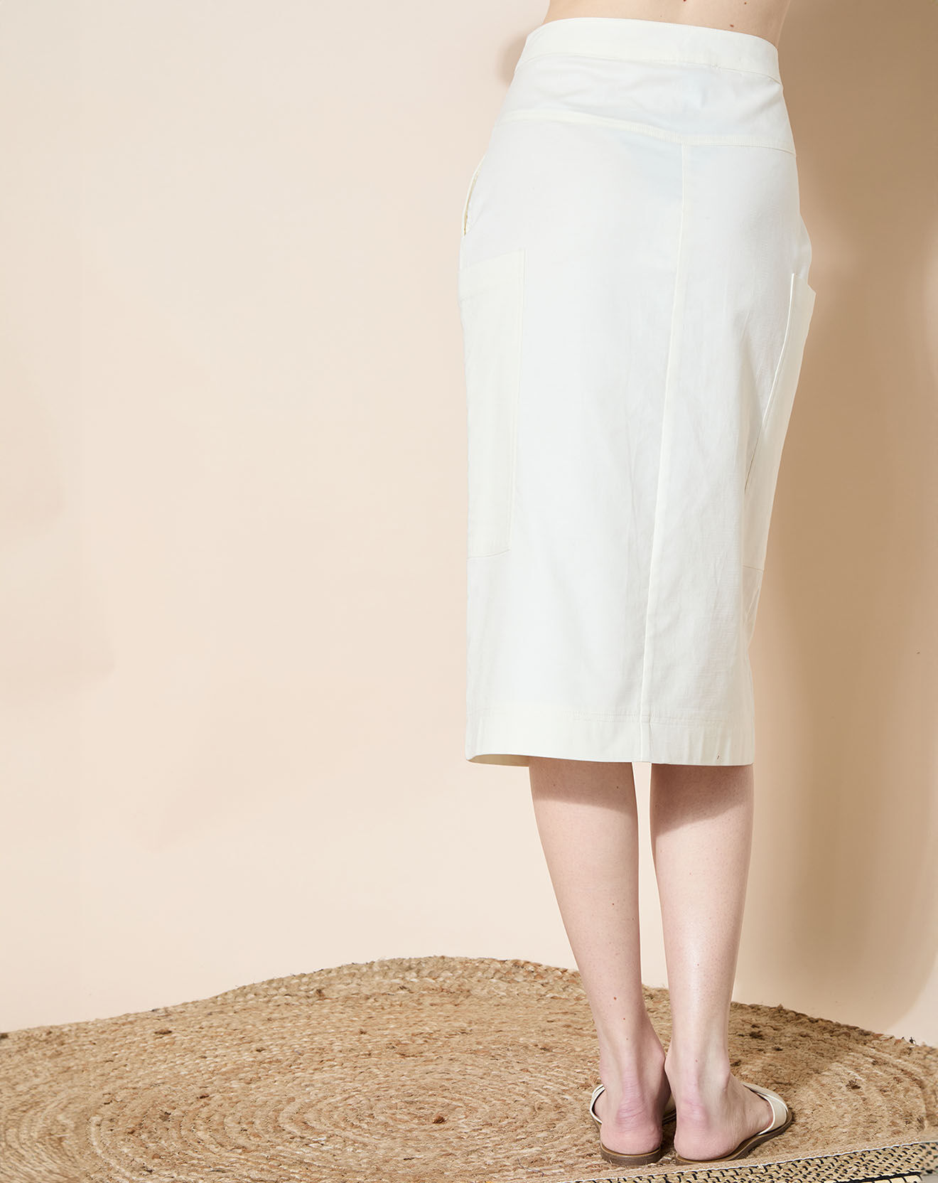 Galeries Lafayette Jupe droite Cacao Twill écrue