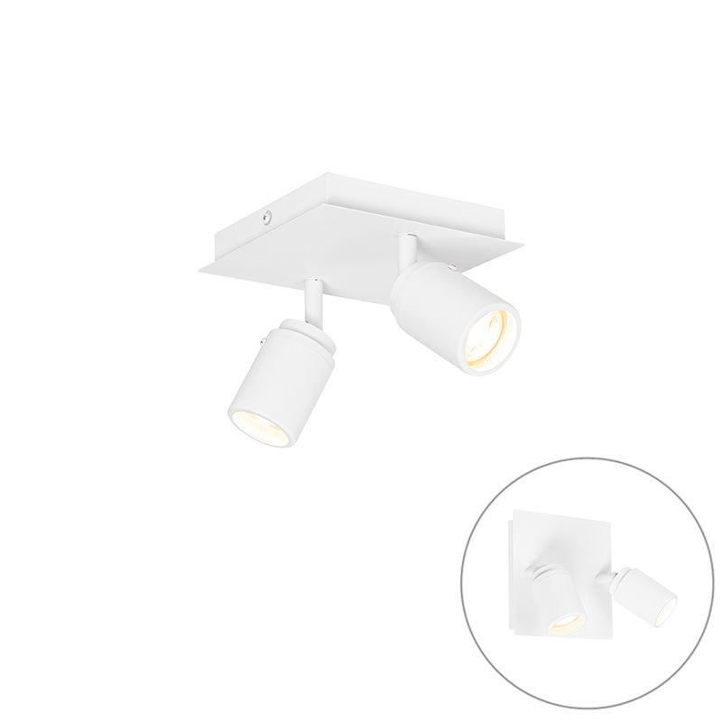 Moderne witte vierkante badkamerspot met 2 lampen, IP44 - Ducha