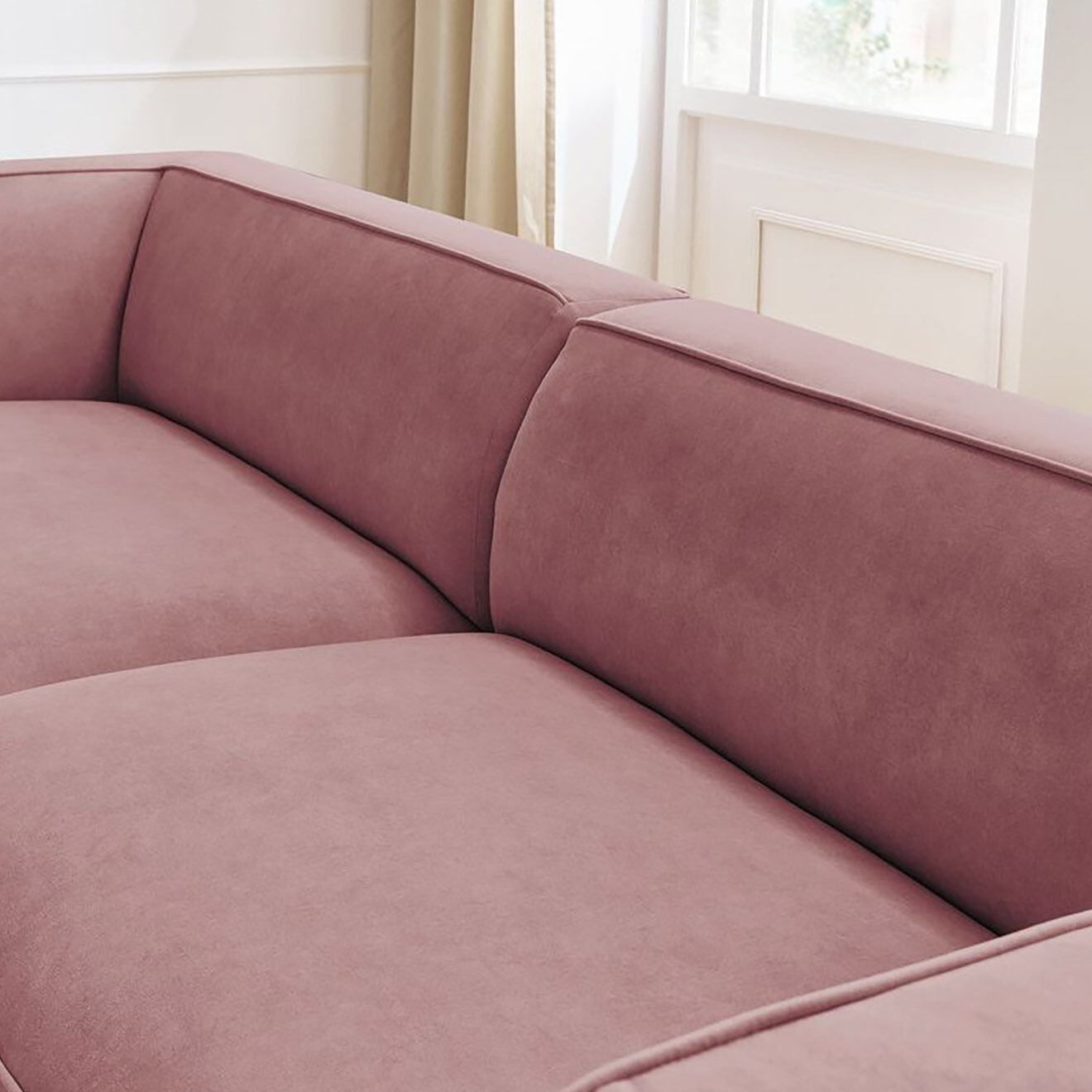 Bobochic Canapé droit fixe 3 places en Velours Molière rose - 233x99x71 cm