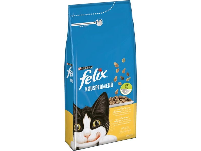 Felix Trockenfutter Knuspermenü Geflügel, 2 kg Alleinfuttermittel für Katzen