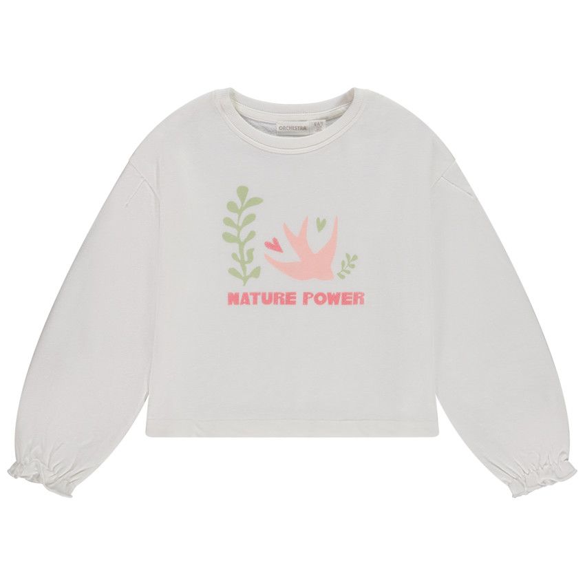 Sweat molleton court print hirondelle pour fille - Ecru