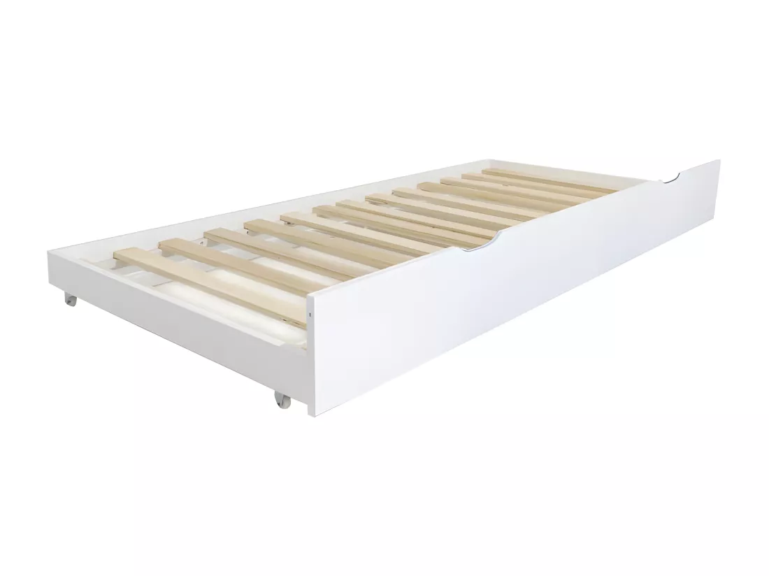Lit superposé triple + lit tiroir bois blanc 135 cm