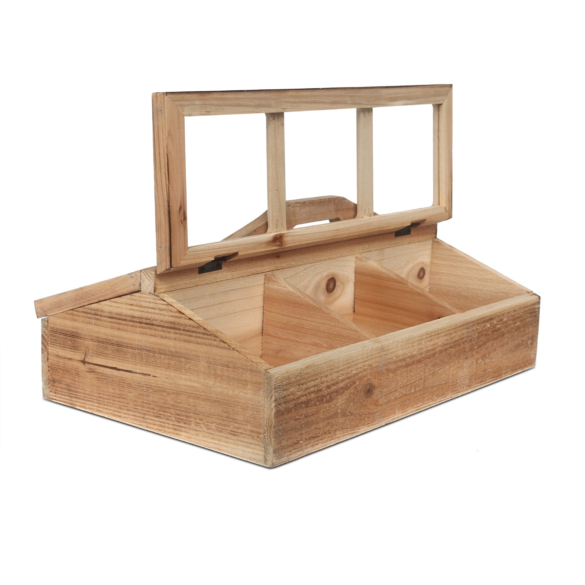 Tragbare Sortierbox, Tannenholz, mit Glasdeckel, B 50 cm, T 34,5 cm, H 21 cm von fischer's lagerhaus