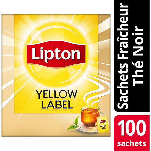 Lipton Thé noir Yellow Label, 100 sachets de thé emballés