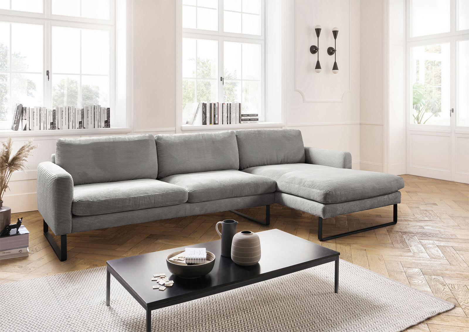 Ole Gunderson Ecksofa ROMA 298 x 154 cm Cord dark grey