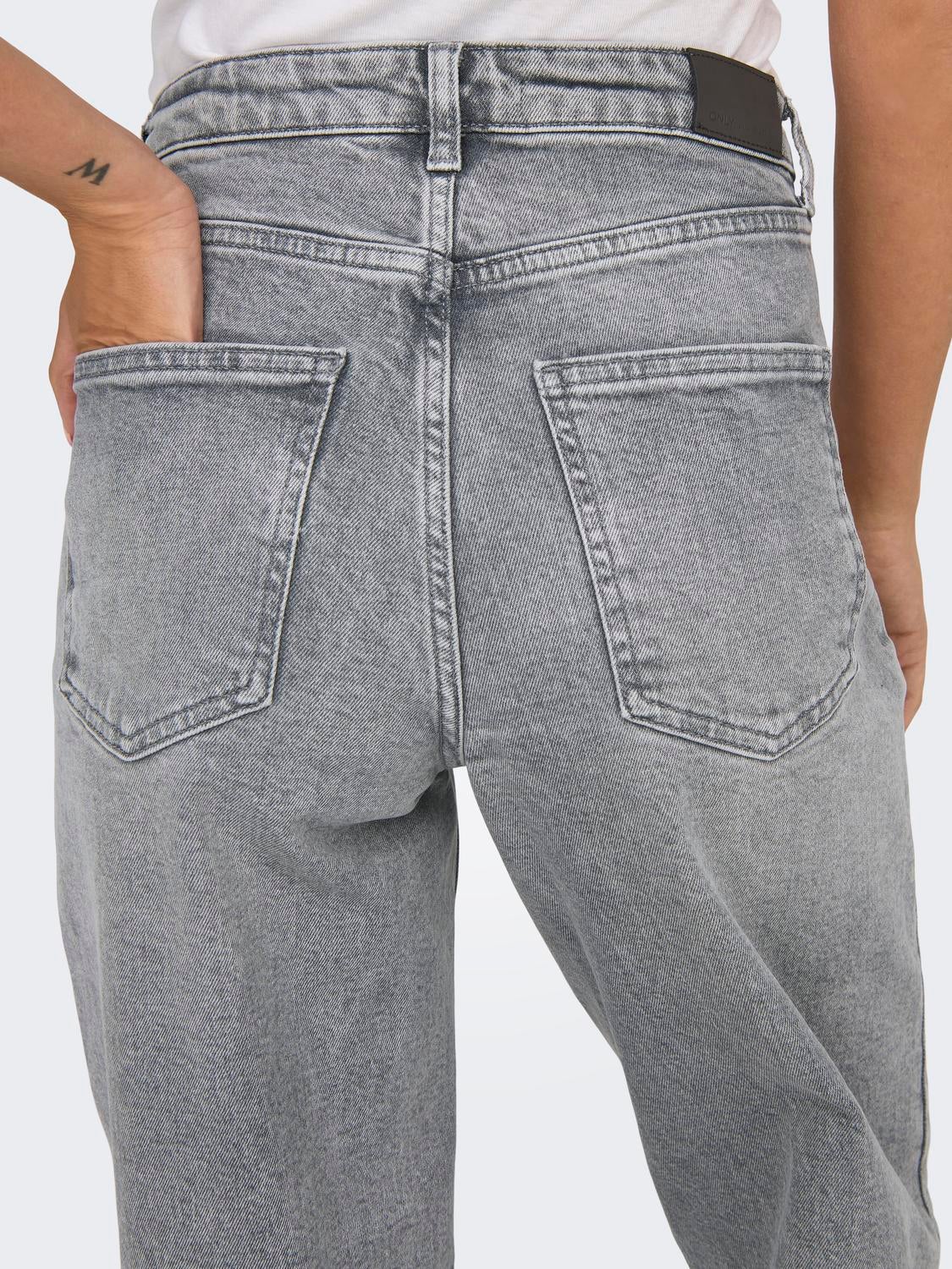 ONLJUICY Hohe Taille Weiter Beinschnitt Jeans Medium Grey Denim