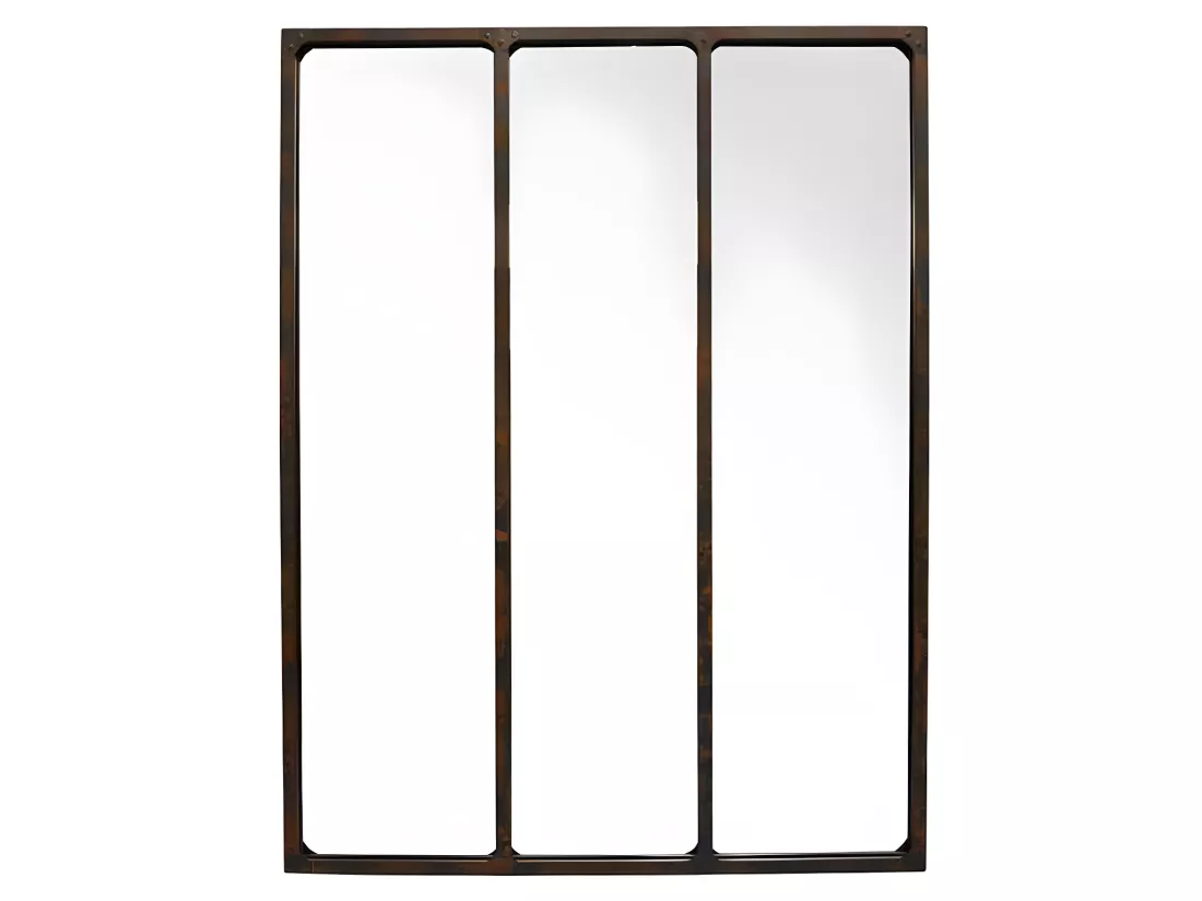 Léon - Miroir verrière style industriel 90x120 : Couleur - Métal oxydé