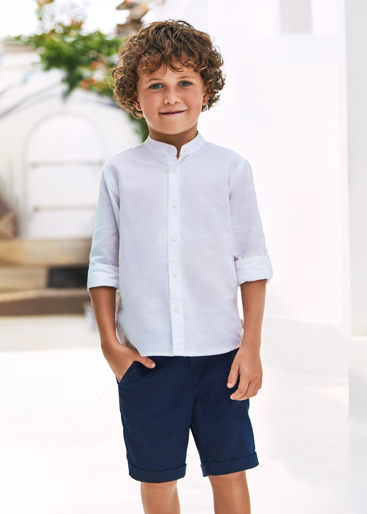 Bermuda chino linho menino ciano