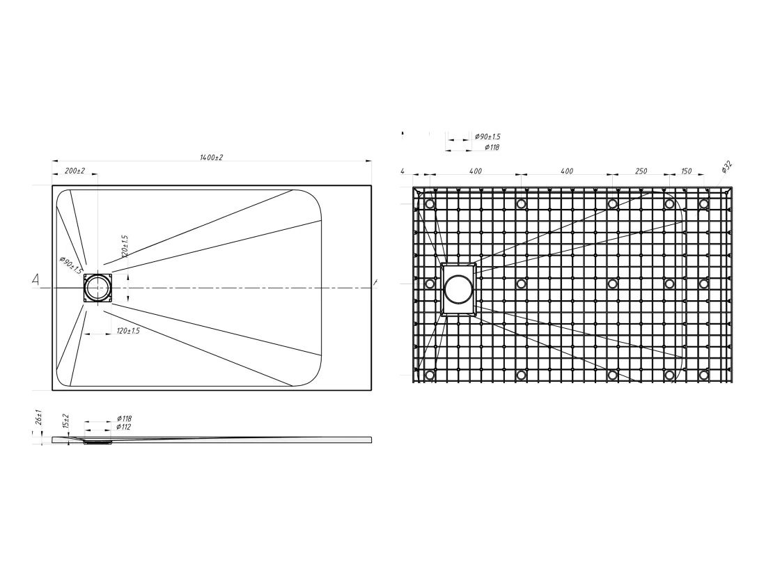 Receveur extra-plat à poser ou à encastrer découpable en résine SMC avec siphon - Blanc - 140 x 90 cm - MIRNOSA