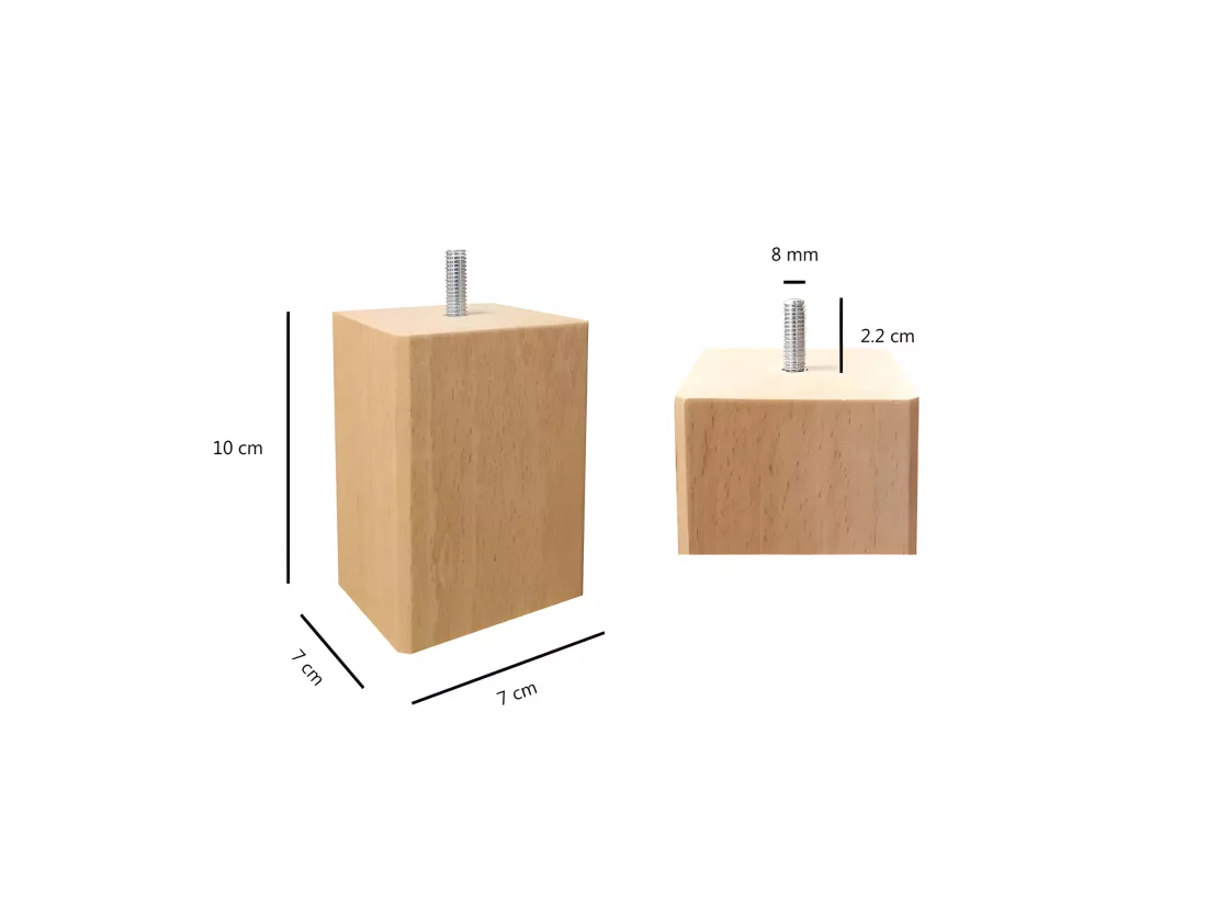 Lot de 4 pieds de meuble 10x7 carré en bois de hêtre - PIEDS DE LIT