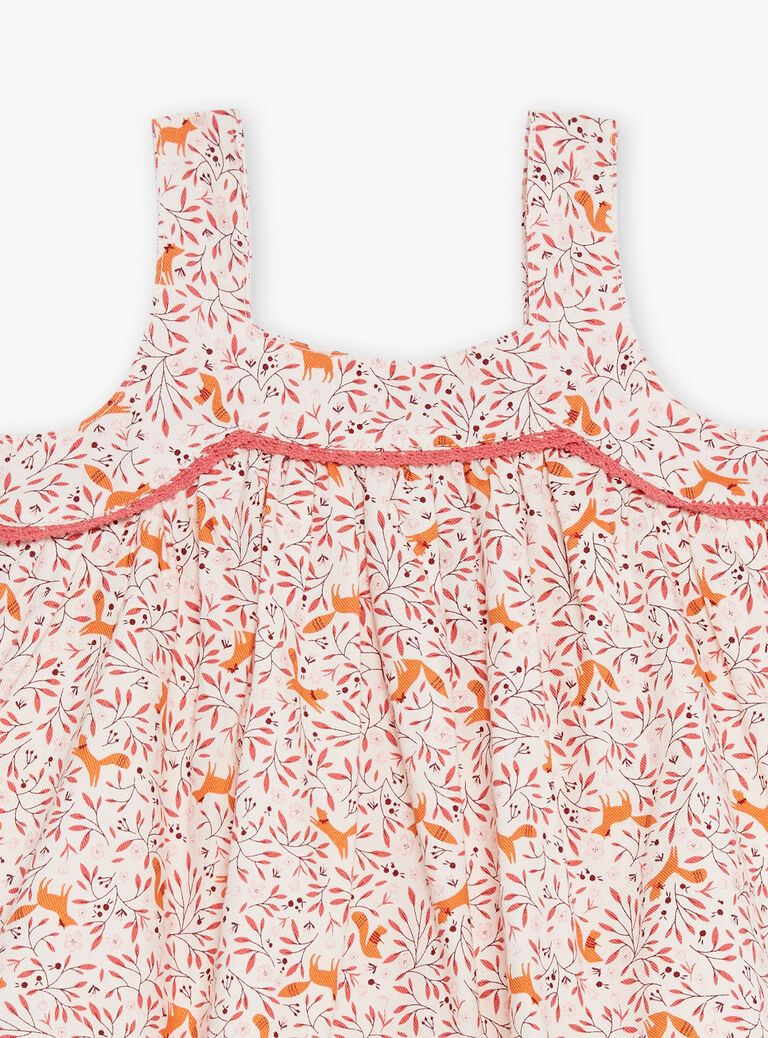 Robe chasuble écrue en twill à imprimé fleuri et renards