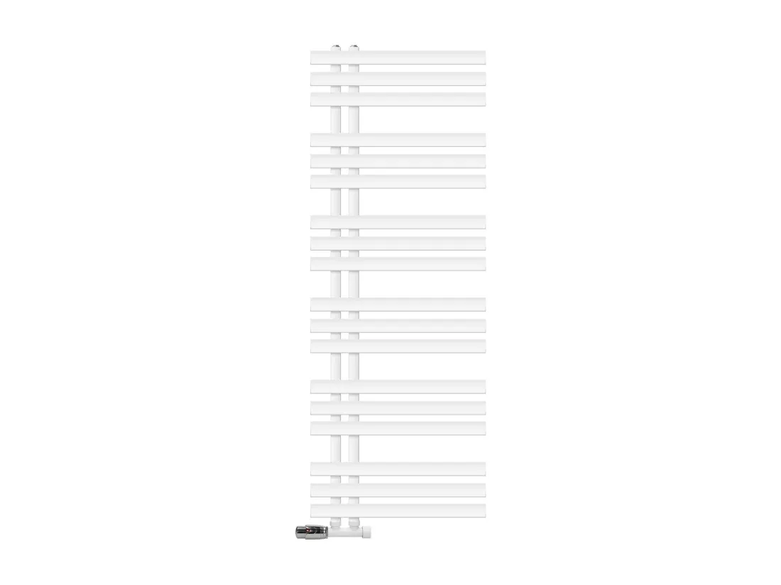 Radiateur de Salle de Bain Iron EM 500x1400 mm Blanc Raccord Central au Bas avec Garniture