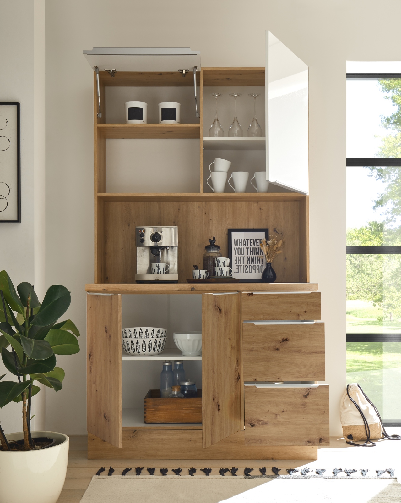 RESPEKTA Buffet - Artisan Eiche - weiß Hochglanz - 120 cm