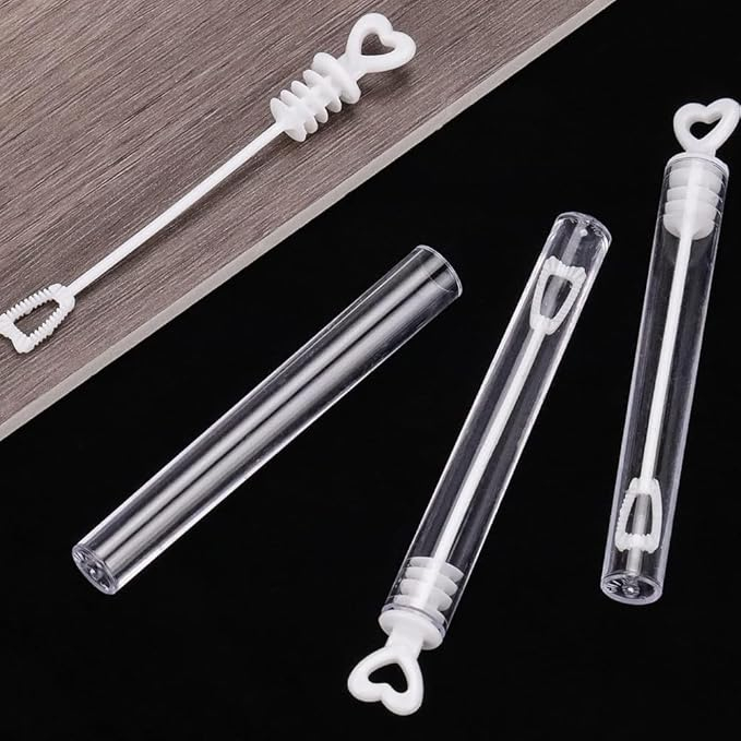 (48er Set) Herzförmige Seifenblasen Tube Party Deko Hochzeits Gastgeschenk - Transparent / Weiss