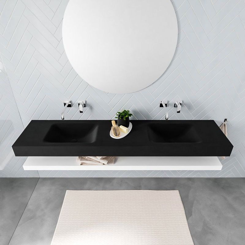 Zaro - ALAN - Vrijhangende Wastafel - Wit Mat - 200 cm - Dubbele Wasbak