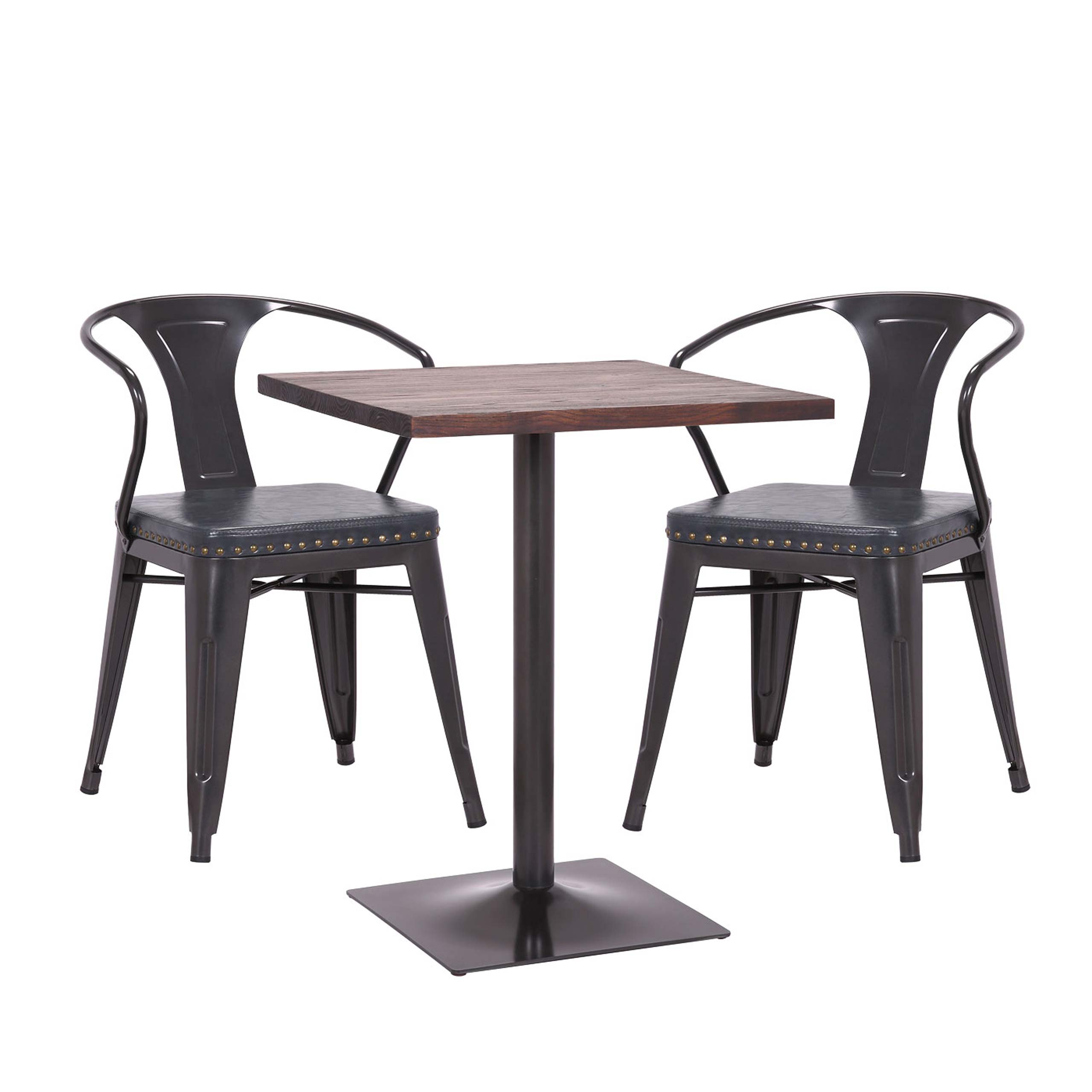 Set Bistrotisch 2x Esszimmerstuhl MCW-H10d, Stuhl Tisch Küchenstuhl Gastronomie MVG ~ schwarz-grau, Tisch dunkelbraun