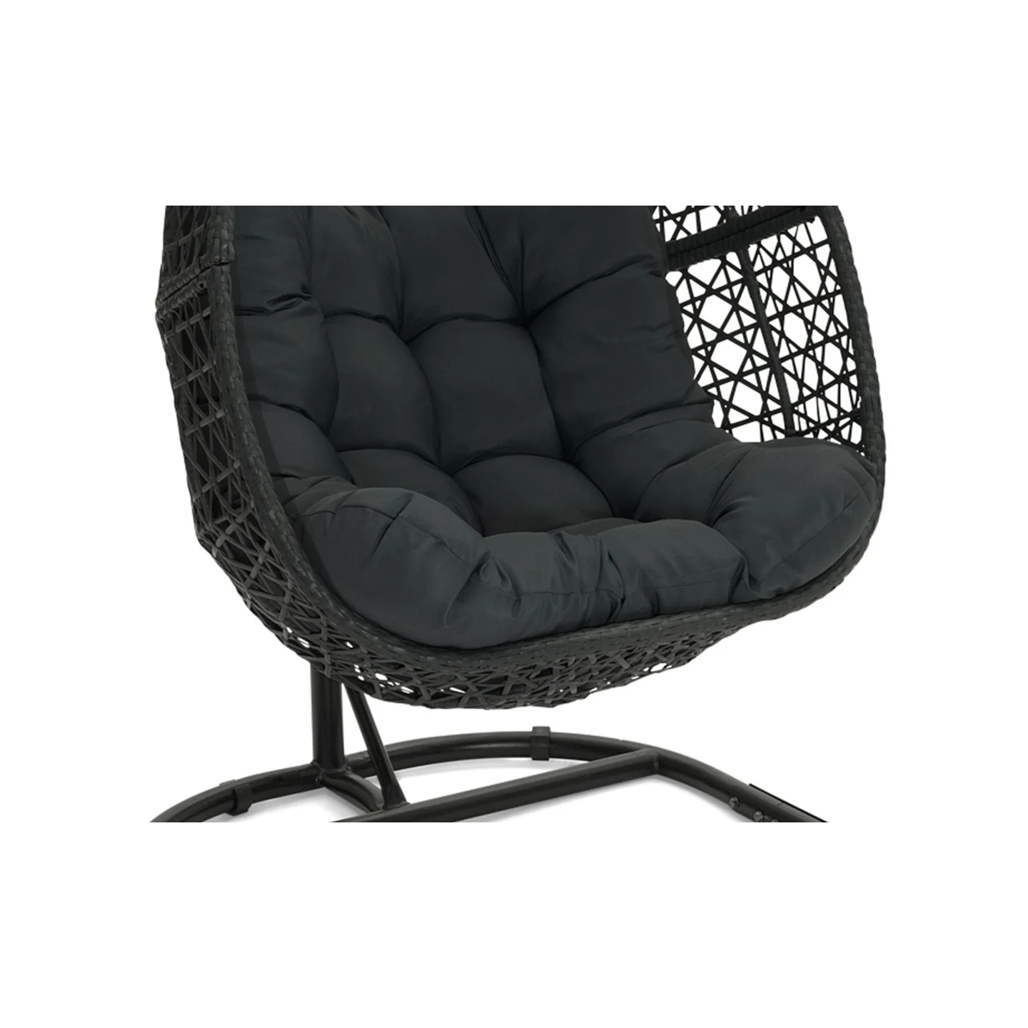 Fauteuil lune suspendu ajouré effet rotin avec coussin gris