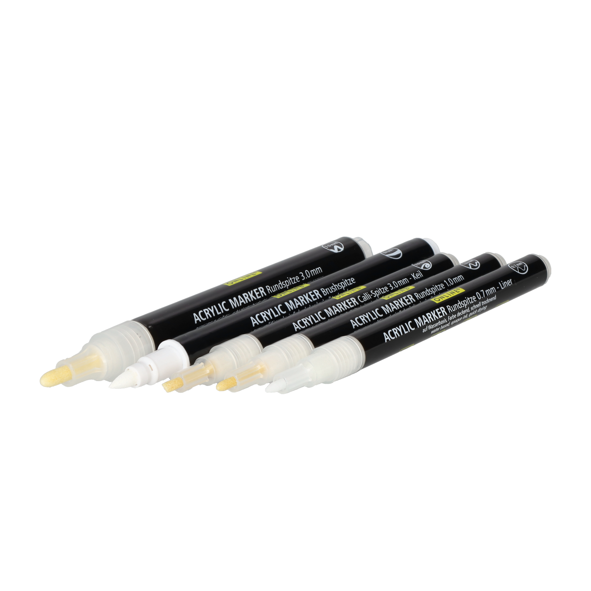(5er Set) White Lettering Marker Wasserbeständige Acryl Brushpens Mal Stifte (18511) - Weiss