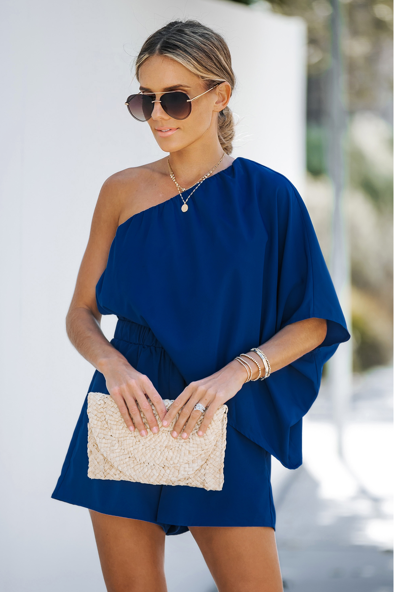 Combishort à une épaule bleu royal