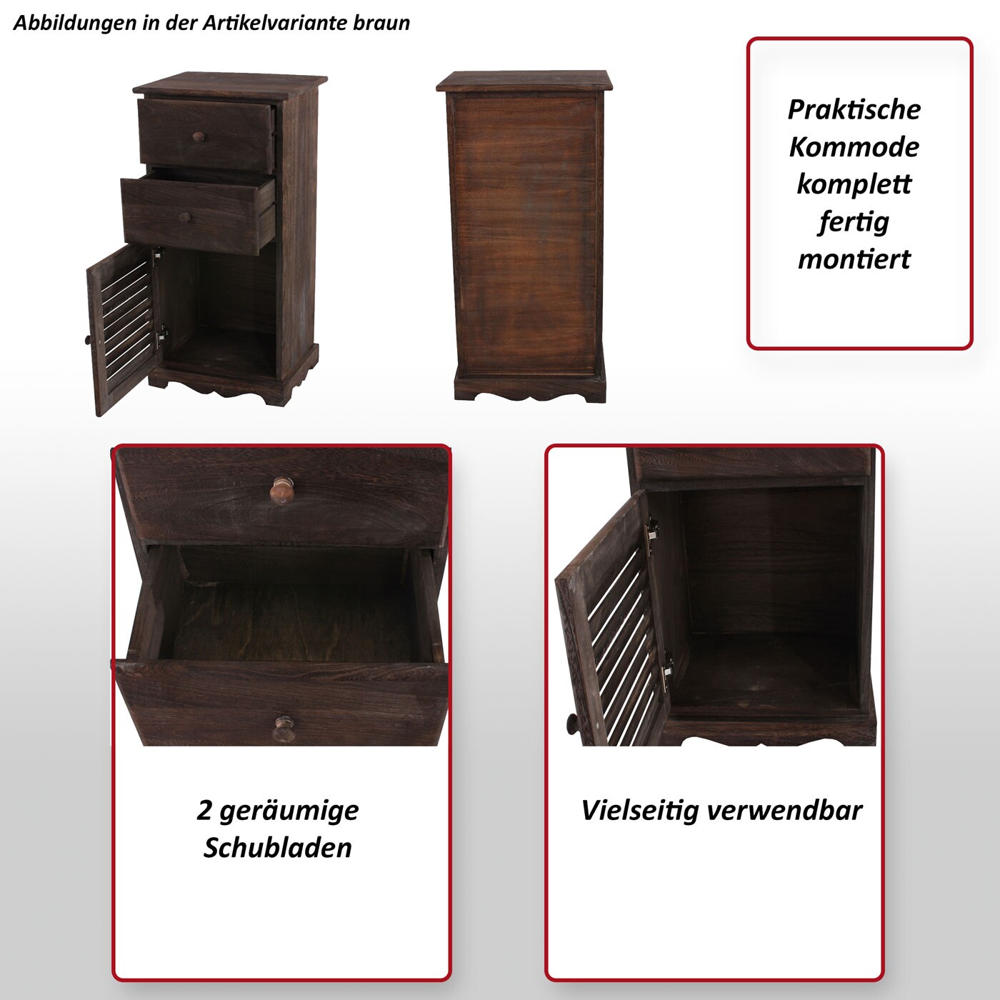 Kommode Schrank, 81x40x32cm, Shabby-Look, Vintage ~ weiß