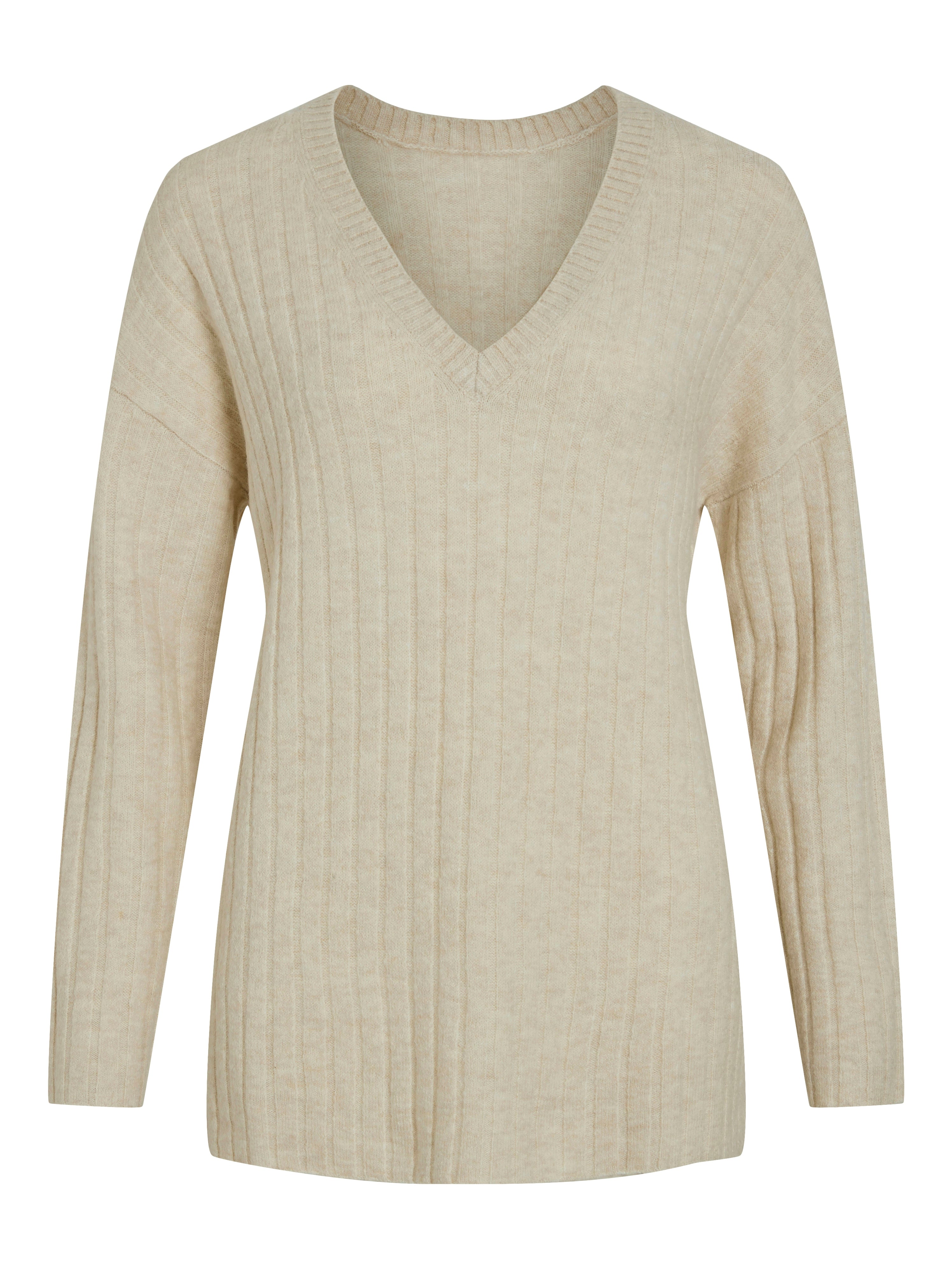 Vila  Vimiraz L/S Rev V-Neck striktrøje - Birch
