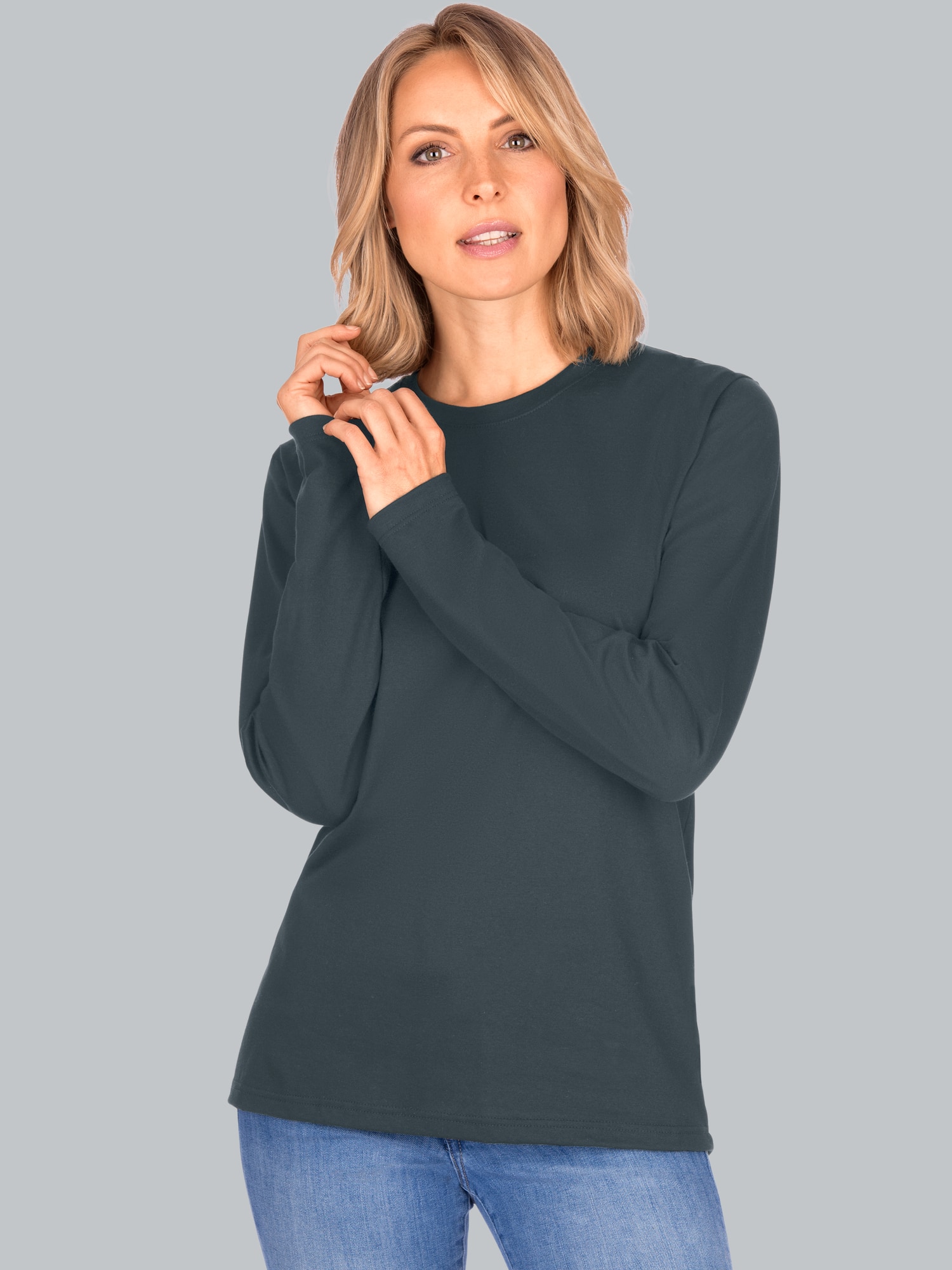 Langarmshirt aus 100% Baumwolle Anthrazit