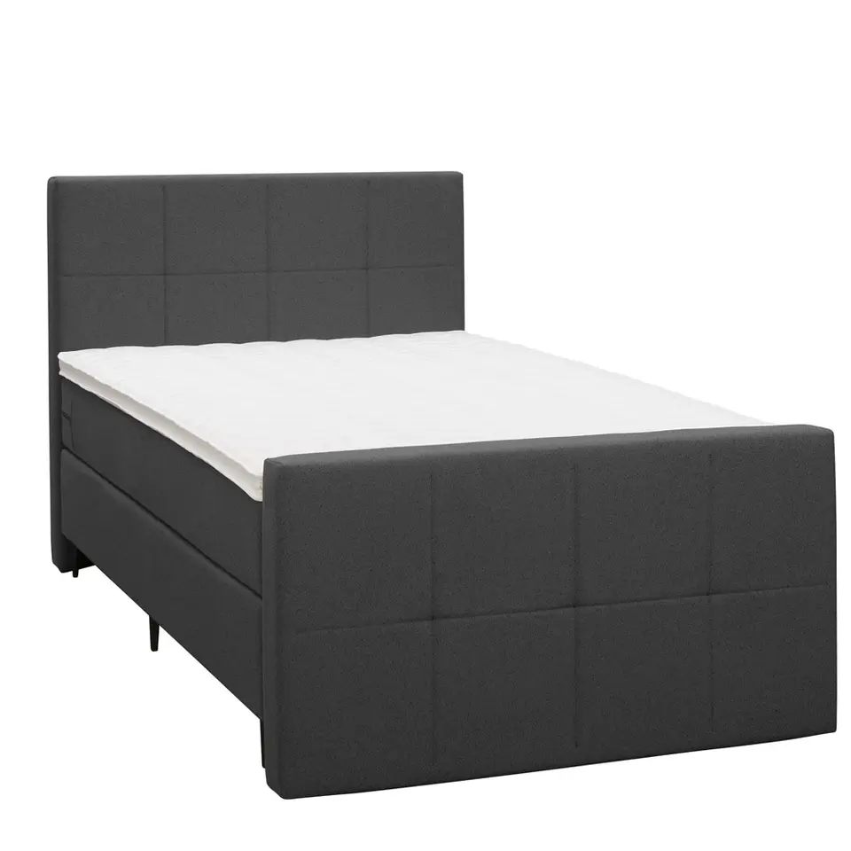 Boxspring met voetbord Liv geblokt - antraciet - 120x200 cm - slanke poot