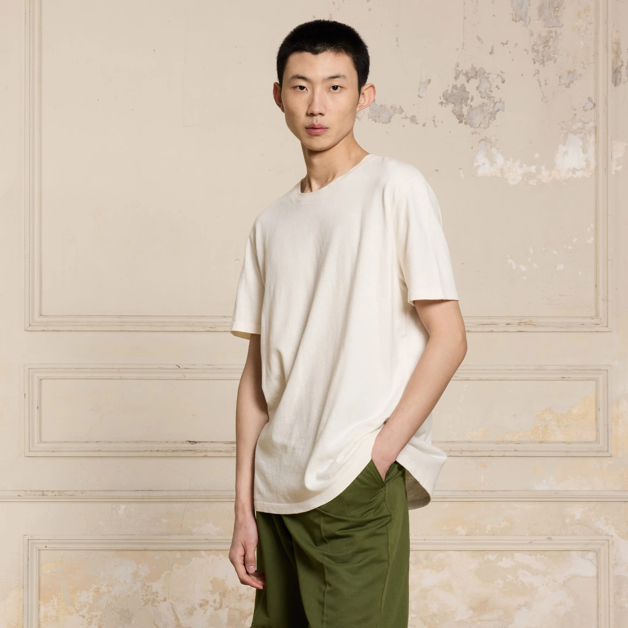 Ecru cotton and linen T-shirt